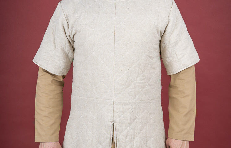 Gambesón medieval de manga corta, color natural