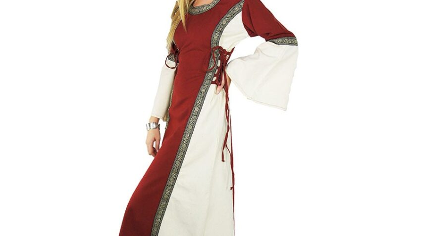 Vestido medieval mujer Angie, rojo-blanco natural