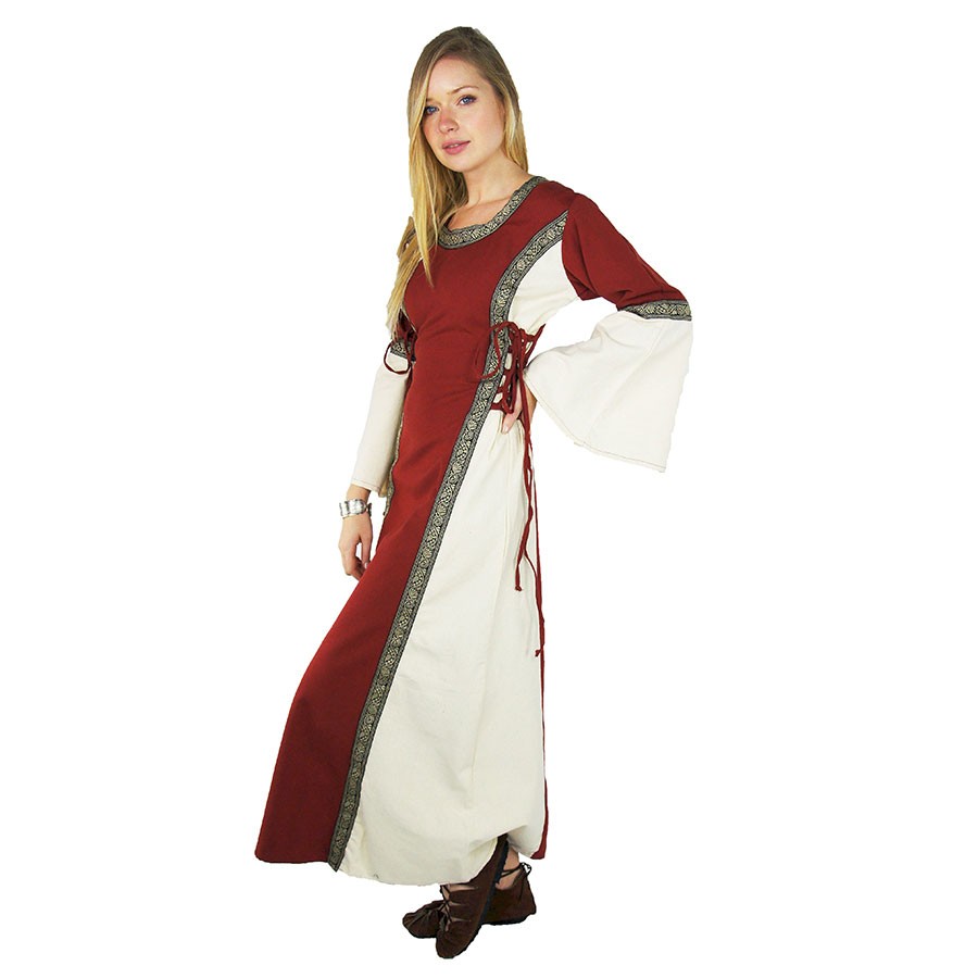 Vestido medieval mujer Angie rojo blanco natural 1737647621