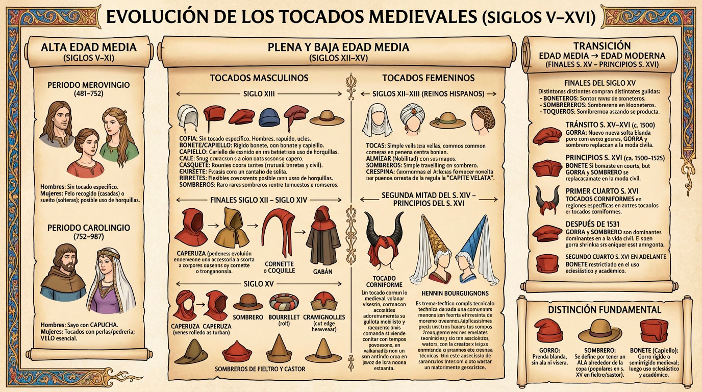 Los Secretos de la Cabeza Medieval: Guía Completa de Sombreros y Tocados para Recreadores 2 cronologia gorros medievales