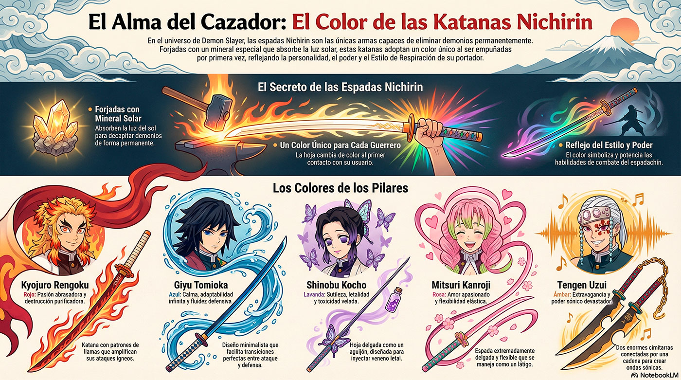 Katanas de los Pilares Demon Slayer: Colores y habilidades únicas 2 alma de cazador color katanas demon slayer