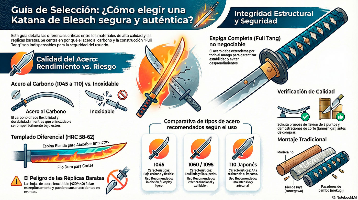 Cómo elegir tu primera katana de Bleach: Materiales y autenticidad 3 seleccion katana bleach segura